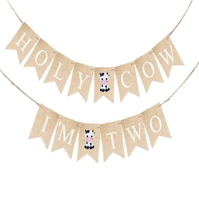 Swanky Party Box | Holy Cow I'm Two Banner for Farm Second Birthday Party Decoration