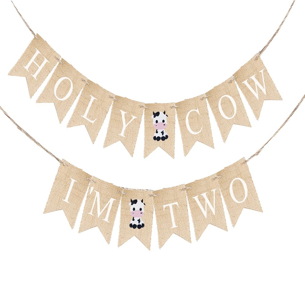 Swanky Party Box | Holy Cow I'm Two Banner for Farm Second Birthday Party Decoration