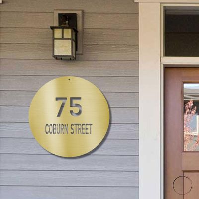 Circle Address Personalized Steel Wall Sign Custom Metal Art Gold / 24"