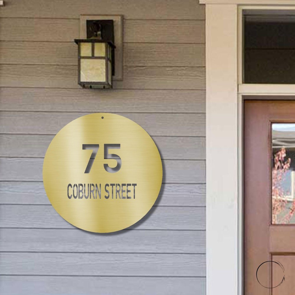 Circle Address Personalized Steel Wall Sign Custom Metal Art Gold / 24"