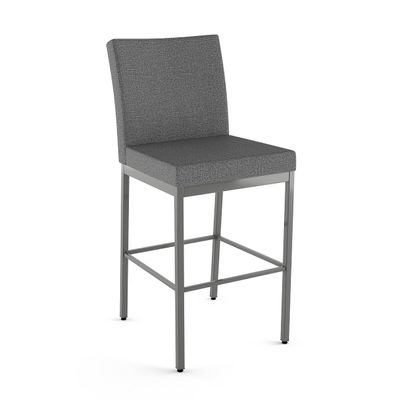 Amisco Perry Plus 30 in. Bar Stool - Grey Woven Fabric/Glossy Grey Metal