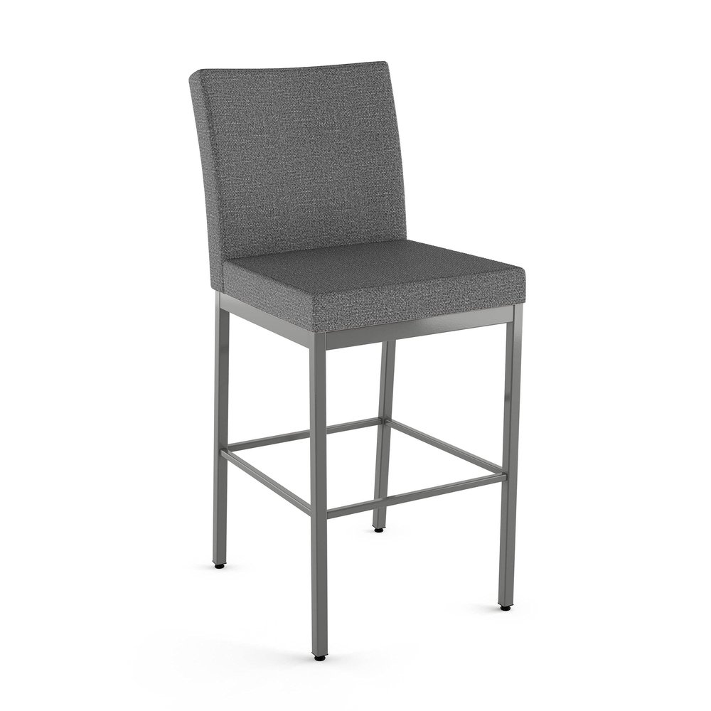Amisco Perry Plus 30 in. Bar Stool - Grey Woven Fabric/Glossy Grey Metal