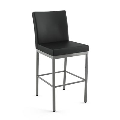 Amisco Perry Plus 26 in. Counter Stool - Charcoal Black & Brown Faux Leather/Glossy Grey Metal