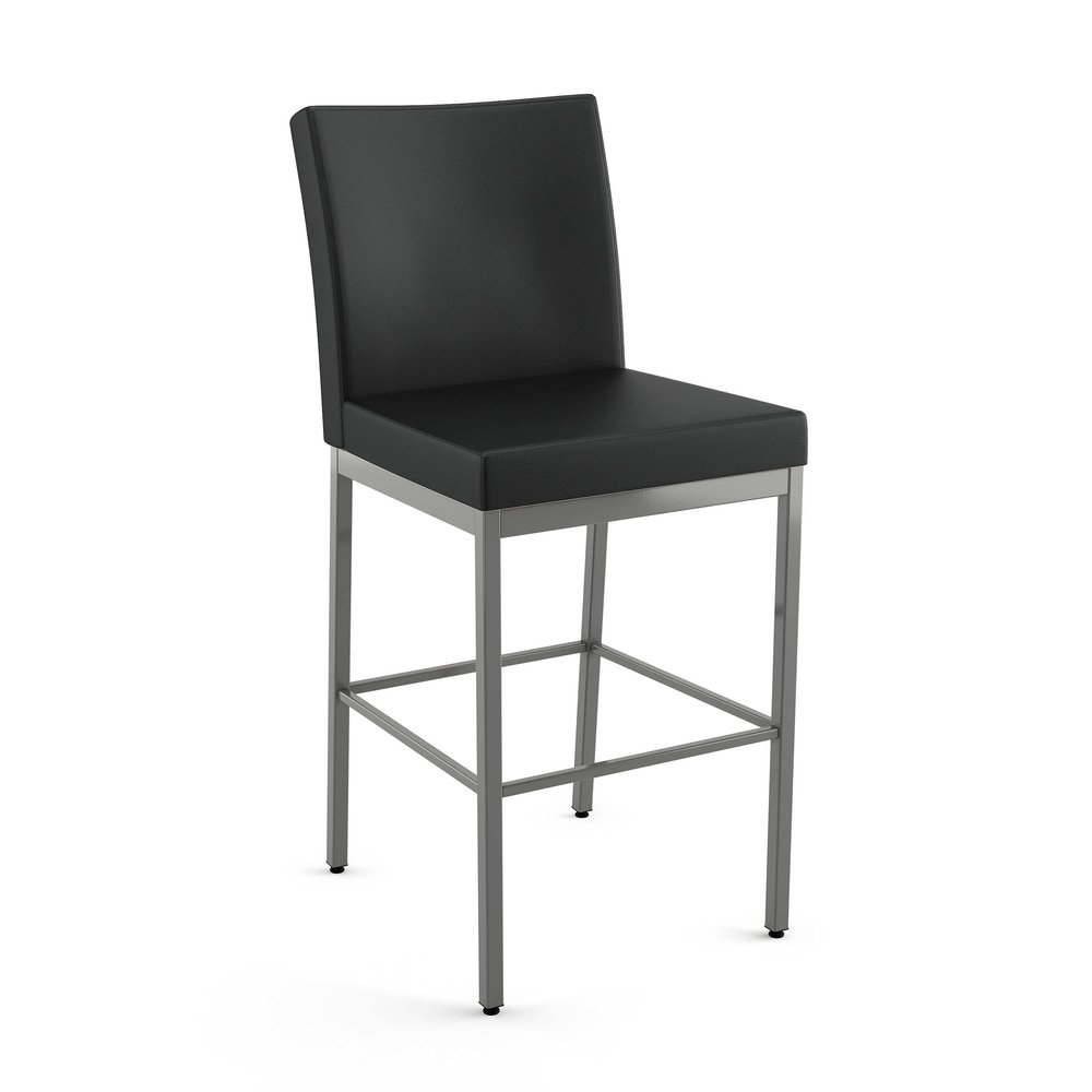 Amisco Perry Plus 26 in. Counter Stool - Charcoal Black & Brown Faux Leather/Glossy Grey Metal