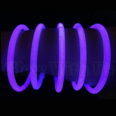Glow With Us Brand Glow Sticks Bracelets Bulk Wholesale, 1000 8 Purple Glow Bracelets, Bright Color, Glow 8-12 Hrs, Connectors Included, Glow Party Favor Supplies, Sturdy Packaging, Great Fun.