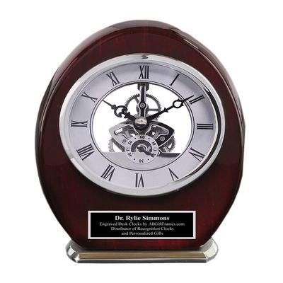 AllGiftFrames Engravable Black Engraved Archway Wood Accent Clock Custom Gift Timepiece Customized Clocks Congratulations Engineer Company Retirement Engineering Service Award Gear Silver