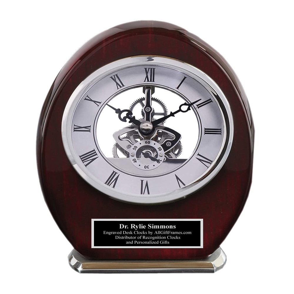 AllGiftFrames Engravable Black Engraved Archway Wood Accent Clock Custom Gift Timepiece Customized Clocks Congratulations Engineer Company Retirement Engineering Service Award Gear Silver