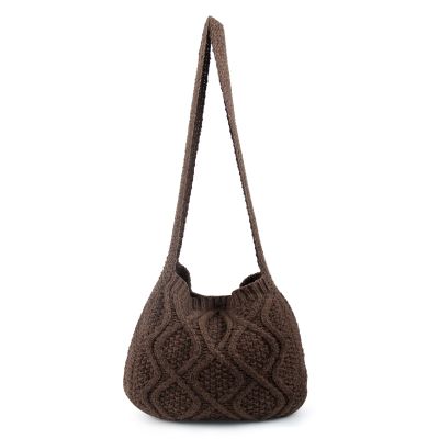 ENBEI Women's Crochet Shoulder Handbag - Aesthetic Canvas Shopping Tote - Cute Shoulder Bag (Dark Brown)