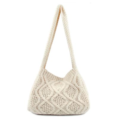 ENBEI Handmade Crochet BagBoho Chic Shoulder Bag, Aesthetic Kinted Bag,Cute Crossbody Bag,Perfect for Beach, Shopping or Daily Use Stylish Durable(White)