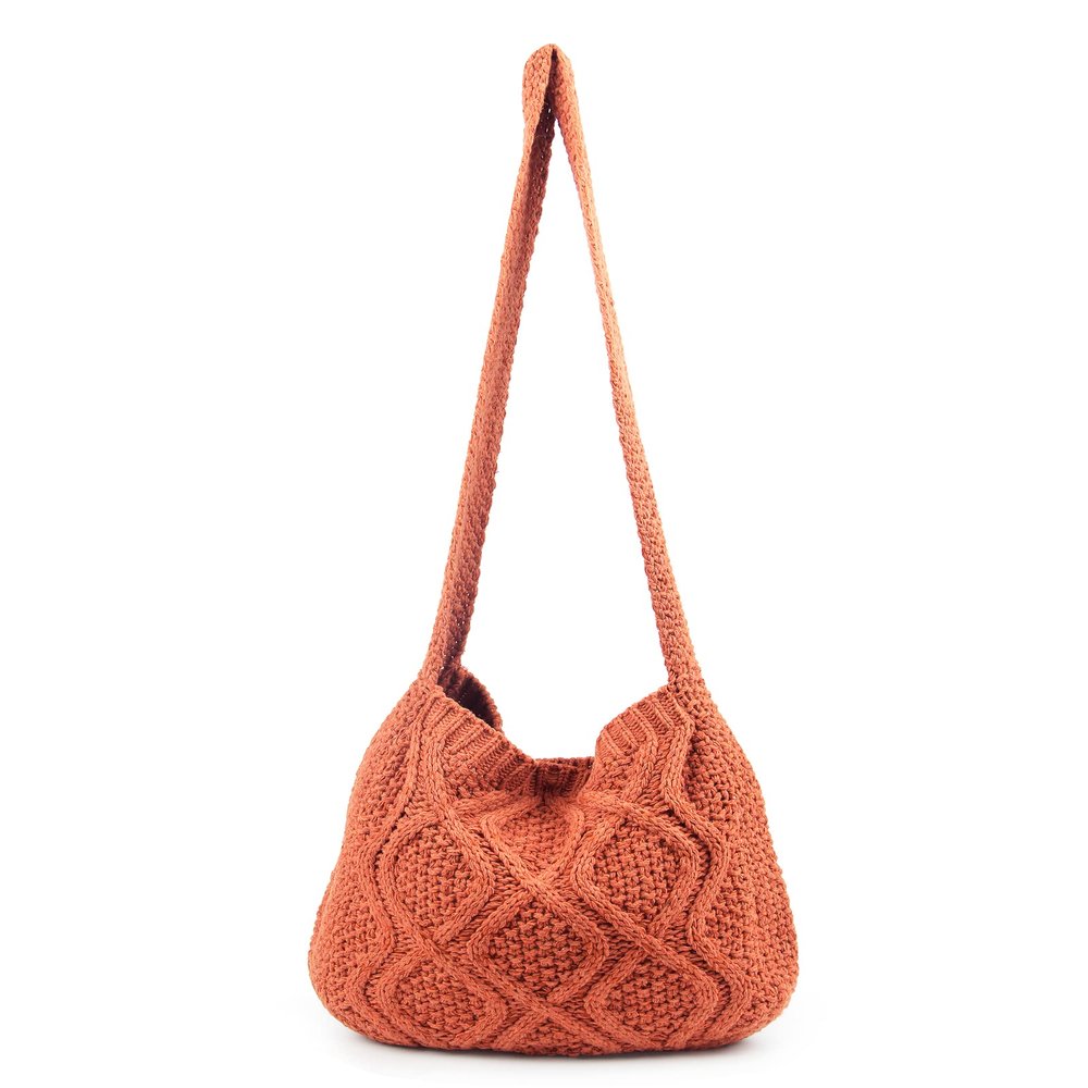 ENBEI Handmade Crochet BagBoho Chic Shoulder Bag, Aesthetic Kinted Bag,Cute Crossbody Bag,Perfect for Beach, Shoppingor Daily Use Stylish Durable (red brown)