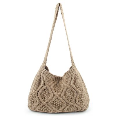 ENBEI Handmade Crochet BagBoho Chic Shoulder Bag, Aesthetic Kinted Bag,Cute Crossbody Bag,Perfect for Beach, Shoppingor Daily Use Stylish Durable (Khaki)