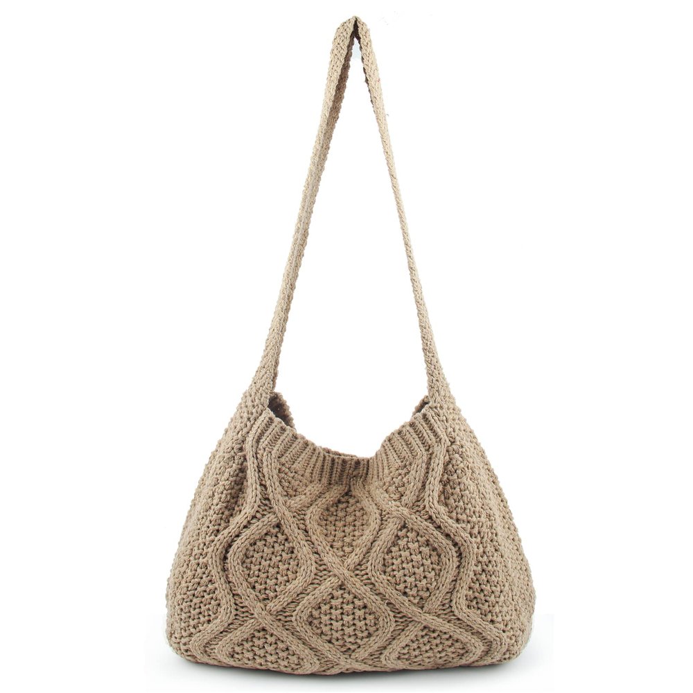 ENBEI Handmade Crochet BagBoho Chic Shoulder Bag, Aesthetic Kinted Bag,Cute Crossbody Bag,Perfect for Beach, Shoppingor Daily Use Stylish Durable (Khaki)