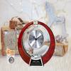 AllGiftFrames Pivoting Glass Silver Dial Clock on Mounted on Eclipse Wooden Structure with Chrome Metal Base Engraved Clocks Engravable Personalized Retirement Gift Coworker Boss view 3