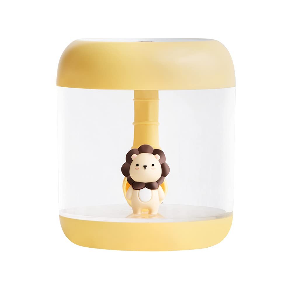 Portable Mini Astronaut/Lion Humidifier, 350ML Portable Air Mini Humidifier, Decorative Cute Astronaut/Lion USB Rechargeable Mini Desk Humidifiers with Quiet Operation and Night Light Function (Yellow Lion)