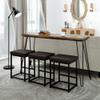 AOCHUANG Extra Long DIng Table Set, 4 Pieces Height Bar Pub Set with 3 PU Stools, Kitchen Console Table, for DIng/Work/Study(Brown Table+Beige Stool), Rustic Brown+black, 63InL x 15.7InW x 35.4InH view 1