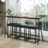 AOCHUANG Extra Long DIng Table Set, 4 Pieces Height Bar Pub Set with 3 PU Stools, Kitchen Console Table, for DIng/Work/Study(Brown Table+Beige Stool), Rustic Brown+black, 63InL x 15.7InW x 35.4InH view 2