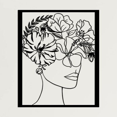 DEKADRON Face and Flowers, Metal Wall Art, Minimalist Metal Wall Art, Face Art, Feminine Metal Wall Dcor, Wall Hangings, (22" W x 28" H / 57x72cm)