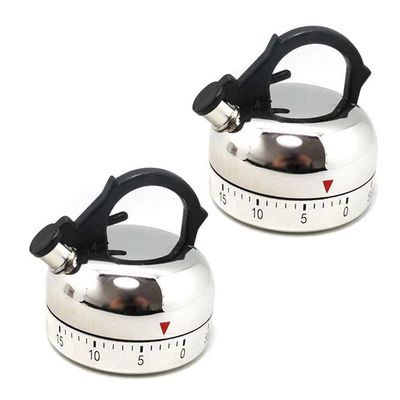 60 Minute Kitchen Timer Stainless Steel Countdown Timer Mechanical Egg Timer Teapot Shape Clock for Cooking Game Baking Boiling Exercise 2pc