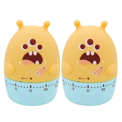 2Pcs Wind Up Kitchen Timer Small Monster Shape Mechanical Rotating Alarm Countdown Timer with Loud Alarm Cute Stopwatch for Kitchen, Study, Daily (Color : B)