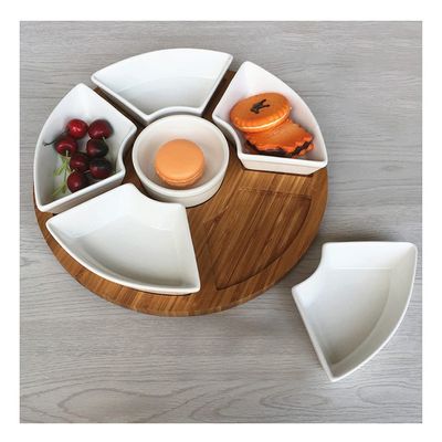 Bamboo Wood Rotating Turntable Lazy Susan 5 Fan-shaped Discs / 1 Round Disc / 1 Bamboo Tray / 1 Turntable Can Place Fruits Snacks Snacks Salads