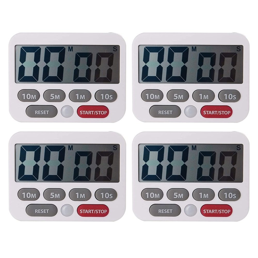 4Pcs Kitchen Timer Magnetic Countdown Stopwatch Timer with Large Display Visual Egg Timer Clock with Loud Alarm for Cooking Baking