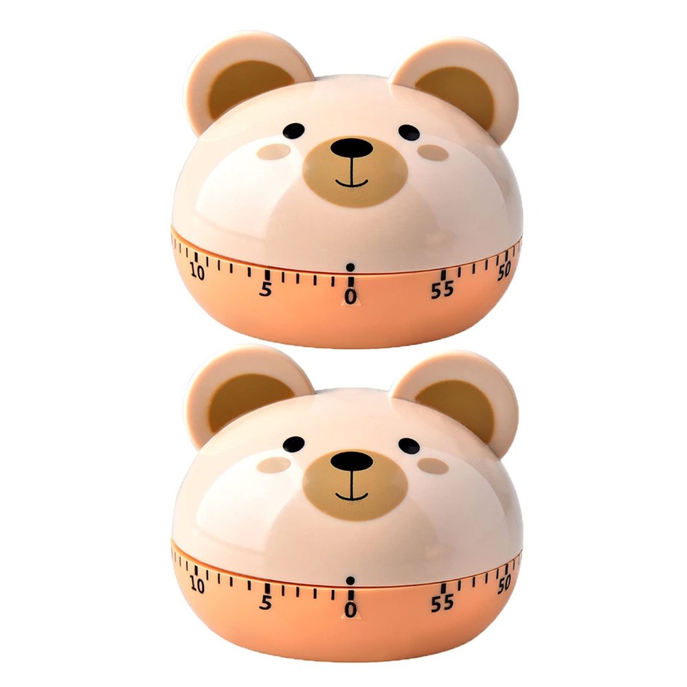 2PC Small Bear Shape Mechanical Kitchen Timer Manual Egg Timer with Loud Alarm Animal Motifs Countdown Timer for Cooking Baking (Color : Brown)
