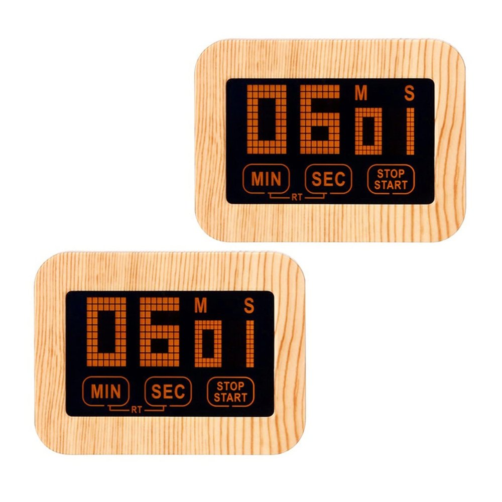 Digital Kitchen Timer Touch Screen Magnetic Timer Wooden Kitchen Clock with LCD Display Kitchen Electronic Alarm for Cooking, Baking, Sports, Studying, etc 2PC