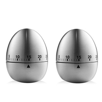 2Pcs Mechanical Kitchen Timer with Loud Alarm Stainless Steel Egg Shape Countdown Timer Cook's clock for Cooking Food, Tea, Egg, and as Gym Timer Study Timer