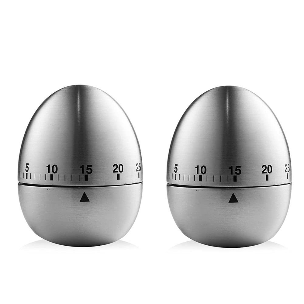 2Pcs Mechanical Kitchen Timer with Loud Alarm Stainless Steel Egg Shape Countdown Timer Cook's clock for Cooking Food, Tea, Egg, and as Gym Timer Study Timer