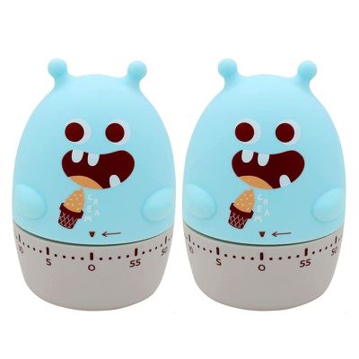 2Pcs Wind Up Kitchen Timer Small Monster Shape Mechanical Rotating Alarm Countdown Timer with Loud Alarm Cute Stopwatch for Kitchen, Study, Daily (Color : A)