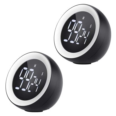 2Pcs Digital Kitchen Timer Rotating Egg Timer with Twist Operation Cook's Countdown and Stopwatch with Large LCD Screen Ideal Timer for Cooking, Baking, Sports, Study (Color : Black)