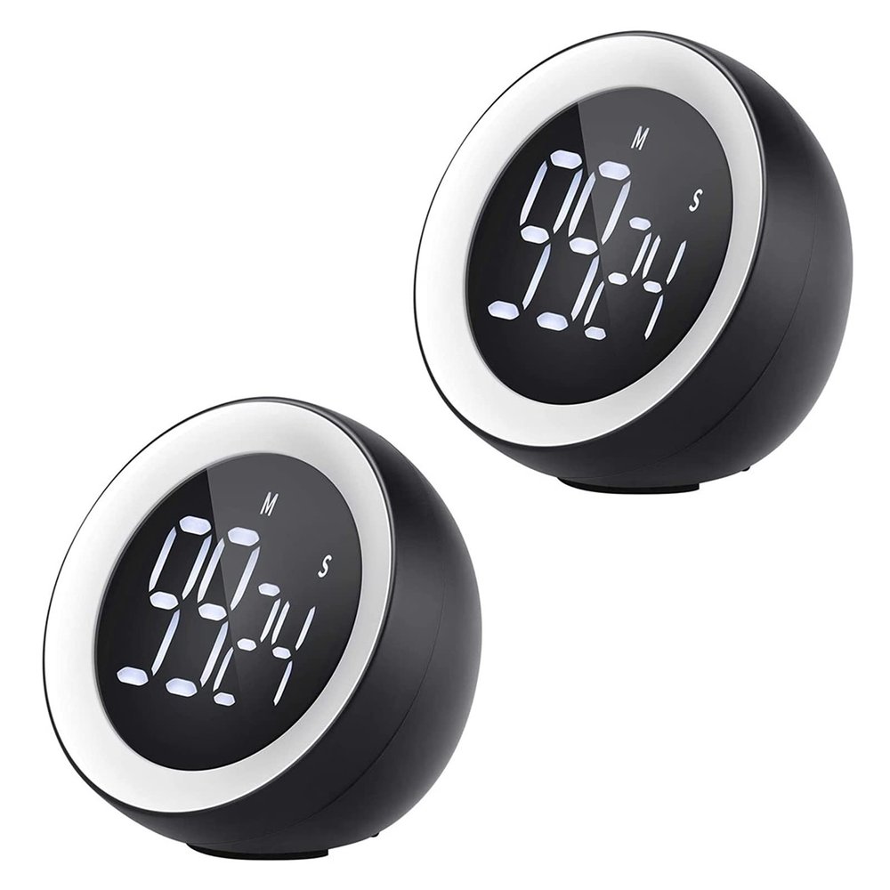 2Pcs Digital Kitchen Timer Rotating Egg Timer with Twist Operation Cook's Countdown and Stopwatch with Large LCD Screen Ideal Timer for Cooking, Baking, Sports, Study (Color : Black)