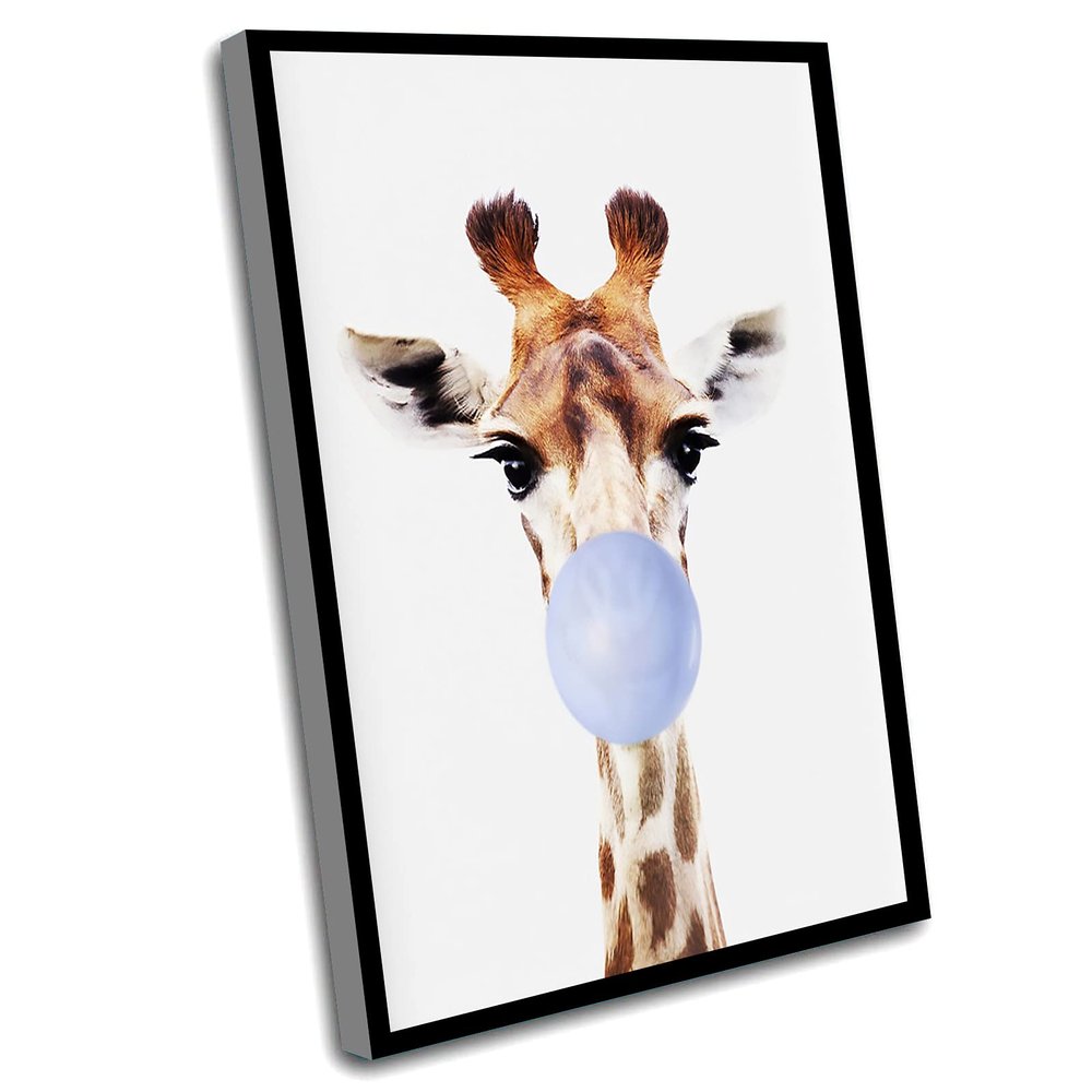 Baby Girls Bedroom Decor,Baby Wall Art For Nursery Girl,Giraffe With Blue Bubble Gum Print,Print Art,Baby Boy Decor,Kids Room Decor,Baby Shower,Animals,12x16 Inch Framed Wall Art