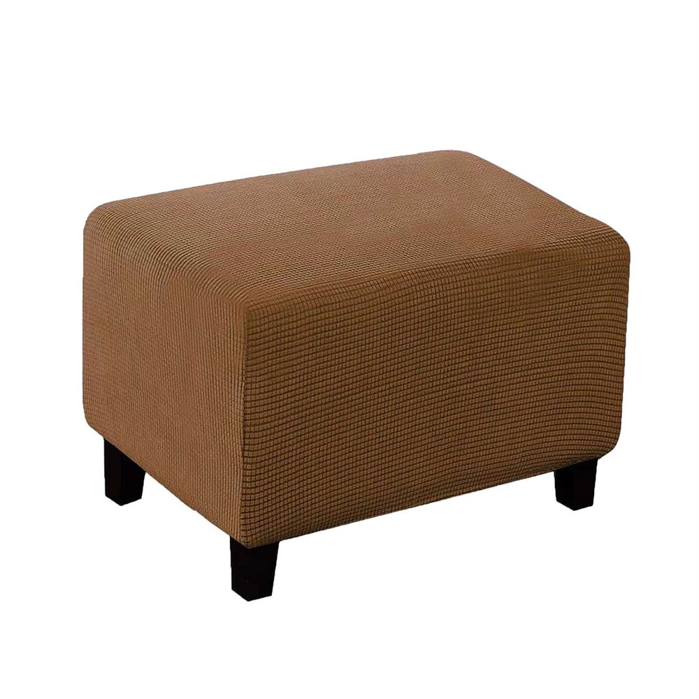 YSLJW Living Room Polyester Bedroom Sofa Ottoman Cover Checked Jacquard Rectangle Footstool Slipcover (Color : Brown, Size : Small)