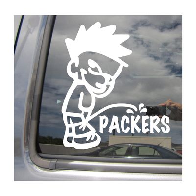 Boy Pee On Packers - Funny Humorous Piss On Car Truck Van Moped Helmet Hard Hat Auto Automotive Craft Cup Tumbler Laptop Vinyl Decal Bumper Window Wall Sticker 02164