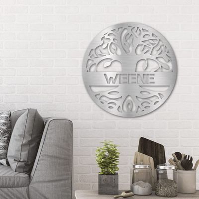 Spring Pet Products Personalized Family Name Tree of Life Indoor Outdoor Steel Wall Sign Metal Art Silver / 30"