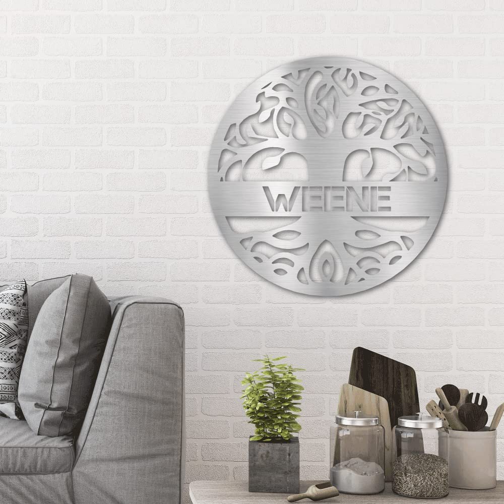 Spring Pet Products Personalized Family Name Tree of Life Indoor Outdoor Steel Wall Sign Metal Art Silver / 30"