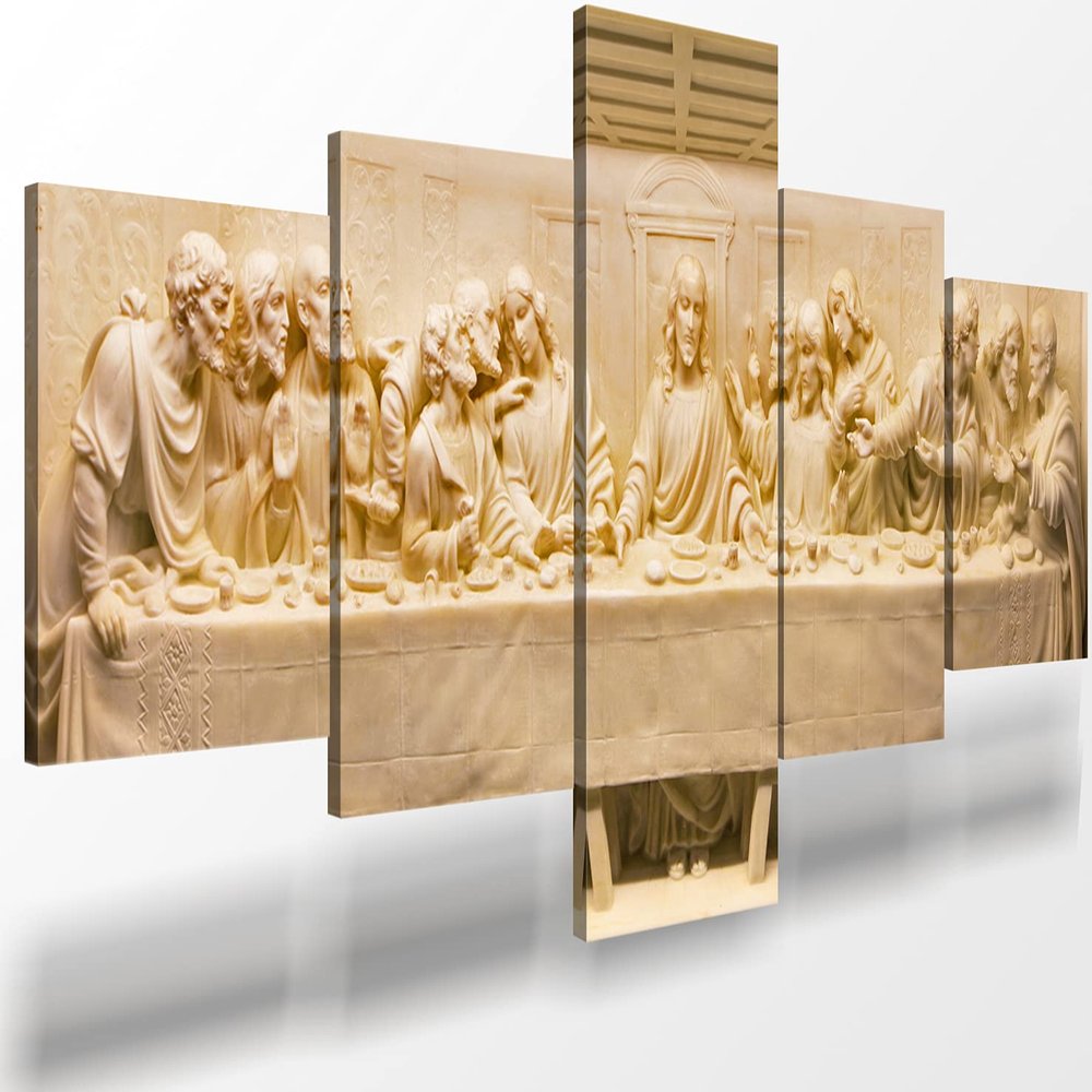 5 Pieces Jesus the Last Supper Wall Decor for Dining Room Religious Wall Decor Leonardo Da Vinci Last Supper Sculpture Wall Art Religious Gifts Christian Wall Art for Living Room Decor (50''Wx 24''H)