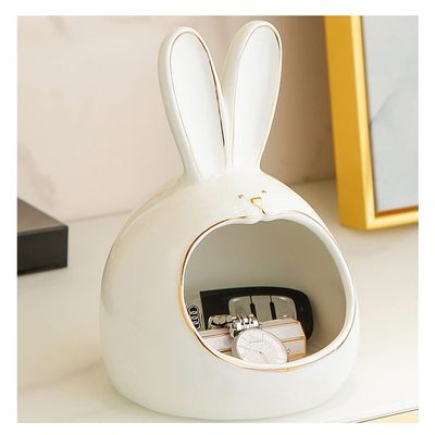 NABEIM Key Bowl for Entryway Catchall Tray Rabbit, Ceramic Valet Tray Catchall Jewelry Tray Dice Box Bedside Tray Key Phone Coin Change Watches Candy Holder Sundries Entryway Tray (Color : White)