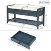 P PURLOVE Entryway Storage Bench with Cushioned Seat Shoe Rack with 2 Drawers and Storage Shelf, Antique Navy view 3