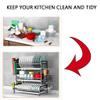 Dish Drying Rack 2-Tier Dish Rack 304 Stainless Steel Utensil Holder Collapsible Dish Drainer with Drainer Board (Color : Black, Size : 47 * 30 * 41.2cm) view 3