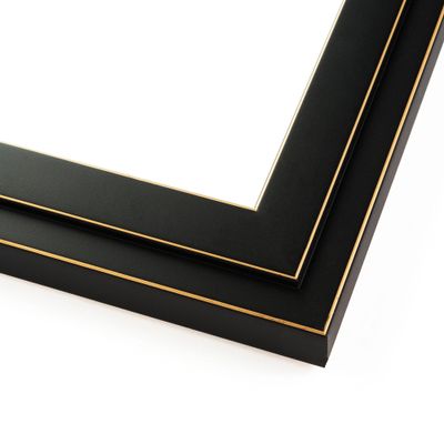 10x23 Frame Black and Gold Pinstripe Solid Wood Picture Frame Width 1.25 Inches | Interior Depth 0.5 Inches | Gessato Gold Modern Frame with UV Acrylic, Foam Board Backing & Hanging Hardware
