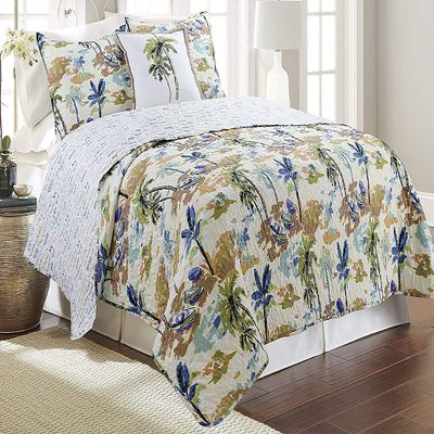 Elise & James Home Bateau Tropique Quilt Set Full Queen Palm Trees Tropical