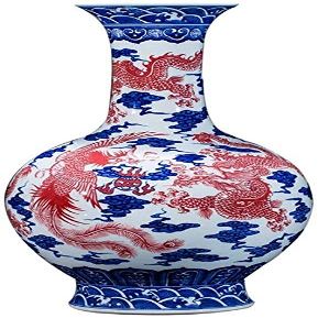 HTL Vases for Decor Ceramics Antique Hand-Painted Blue and White Porcelain vase Glaze Red Flower vase Chinese Classical Living Room Ceramics vase (Color:2a) (Color : 1a)