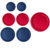 Replacement Lids for Pyrex Round (2) 7202-PC 1 Cup Blue (2) 7200-PC 2 Cup Red (2) 7201-PC 4 Cup Blue (1) 7402-PC 6/7 Cup Red view 1