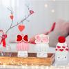 Skylety 4 Pieces Valentine's Day Marshmallow Mug Hats Crochet Mini Knitted Marshmallow Mug Topper for Home Kitchen Tiered Tray Decoration Valentines Coffee Cup Gift view 2