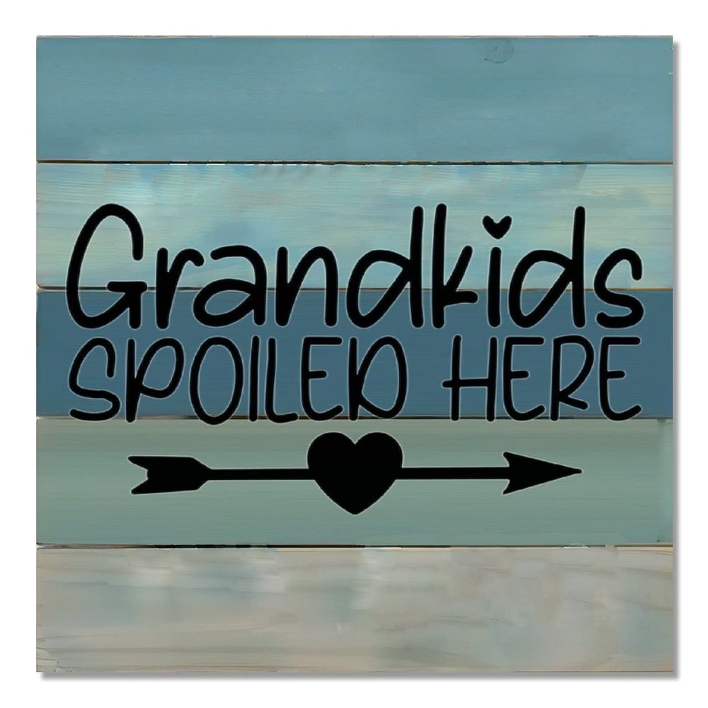 Aihesui Wood Sign Hanging Farmhouse Decoration Grandkids Spoiled Here Wall Art Plaque Use for Living Room Kitchen Batheroom Bedroom Office School 16x16inch