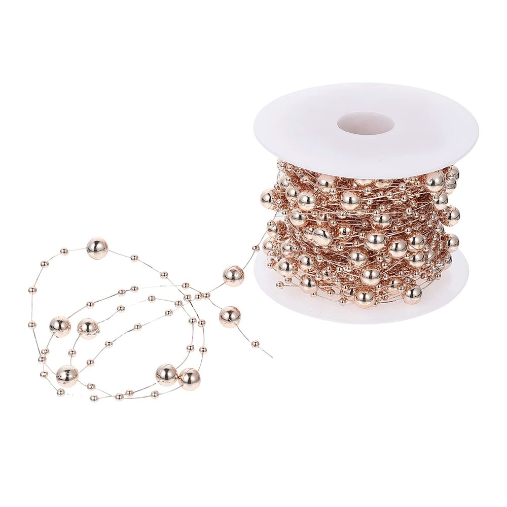 Wedding Decor Christmas Tree Beads Artificial Pearls Beads Garland Chain Bead Roll Beads Trim Garland for DIY Christmas Wedding Decoration Rose Gold Rhinestone Decor