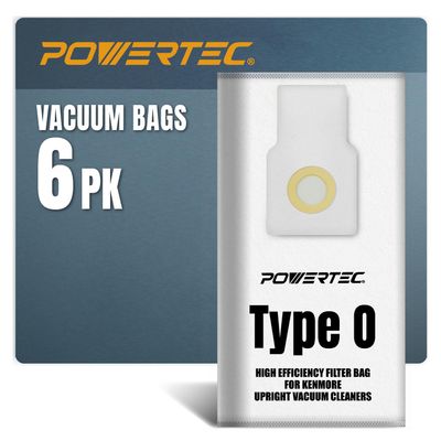 POWERTEC 53294 Type O Vacuum Bags 6 Pack for Kenmore Upright Vacuum Cleaners, Replacement Dust Bag for Upright Vacuums 31140, 31150, BU1005, BU1018 (75060-P2)