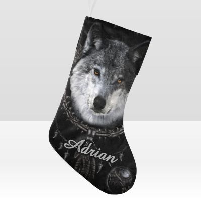 CUXWEOT Personalized Wolf Christmas Stocking Customize Name Xmas Socks for Family Holiday Decorations Gift 17.52 x 7.87 Inch